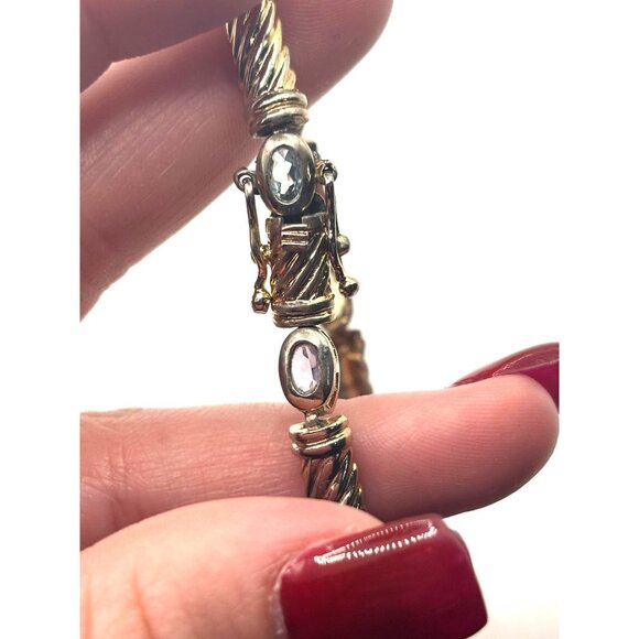 Estate TAS 925 Sterling Silver Multigem Bezel Bracelet 7" Long - Picture 7 of 8